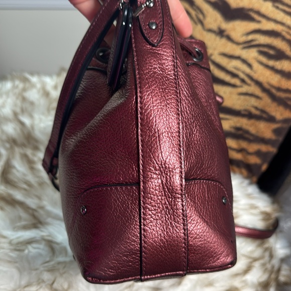Coach baby Mickie Metallic Burgundy Drawstrings Bucket Bag - Picture 6 of 12